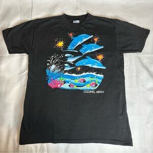 Black Cozumel Mexico Vintage Dolphin Whales Men’s Size: Xl Extra Large Caribbean